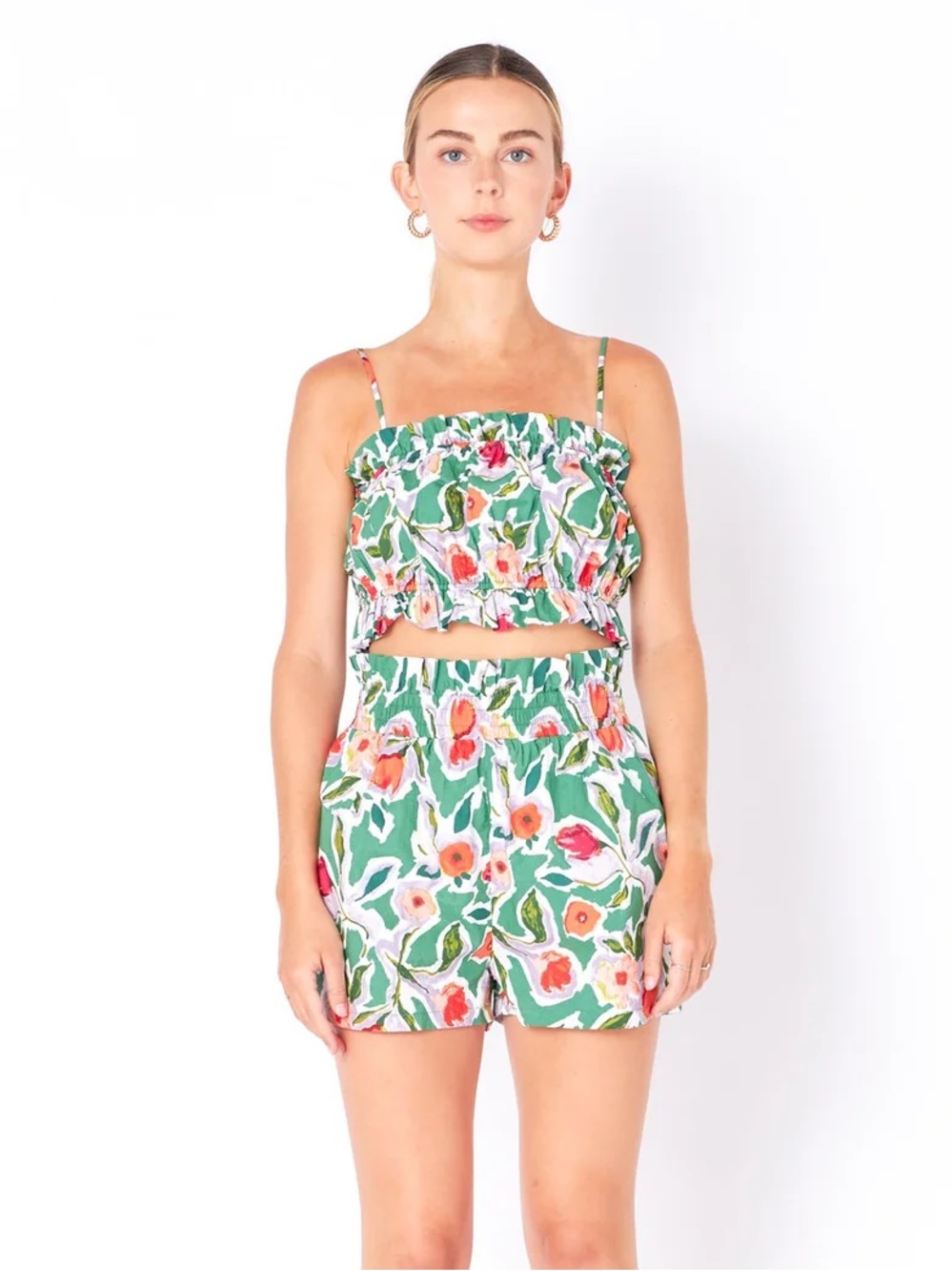 English Factory Green Floral 2 piece cotton set